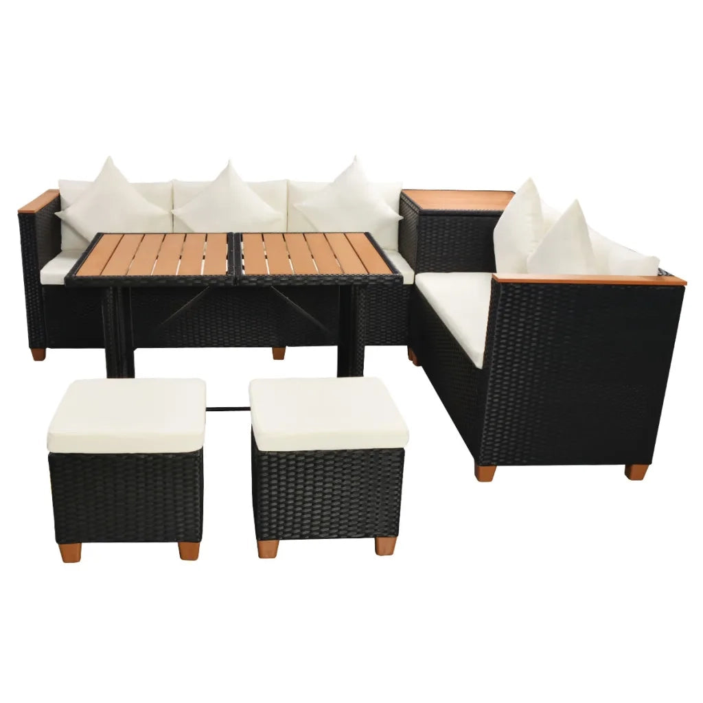 Set Divani da Giardino 7 pz con Cuscini in Polyrattan Nero cod mxl 40730