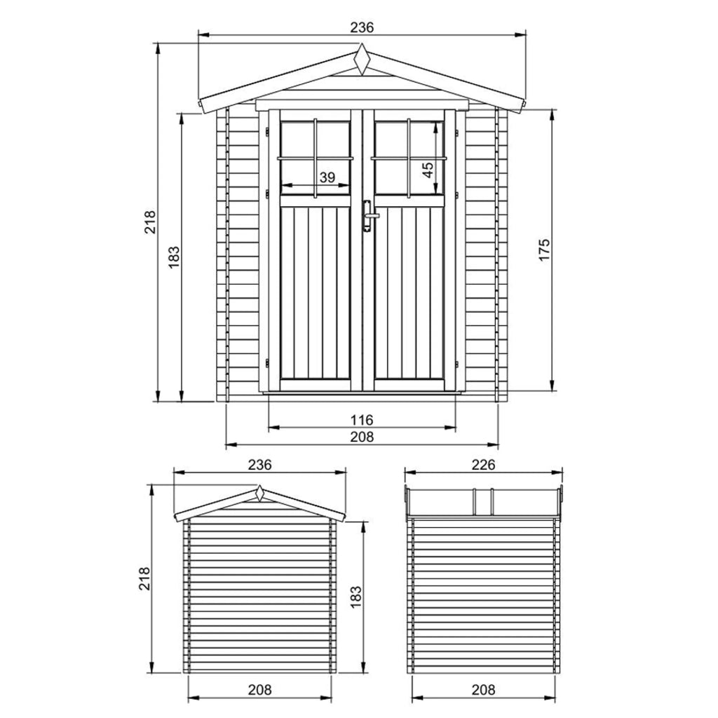 Casetta da Giardino in Legno per Esterni -  H218 x 236 x 226 cm/ 4.33 m2 - TIMBELA M369F+M369G