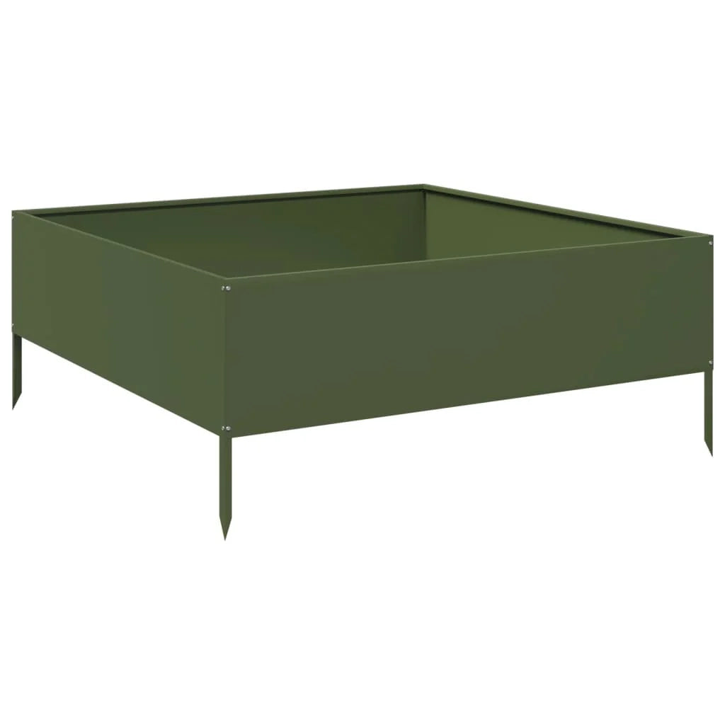 Aiuola rialzata/contenitore per piante e fiori color oliva adatta per terrazze e giardini 100 x 100 x 25 cm acciaio verde 02_0039851