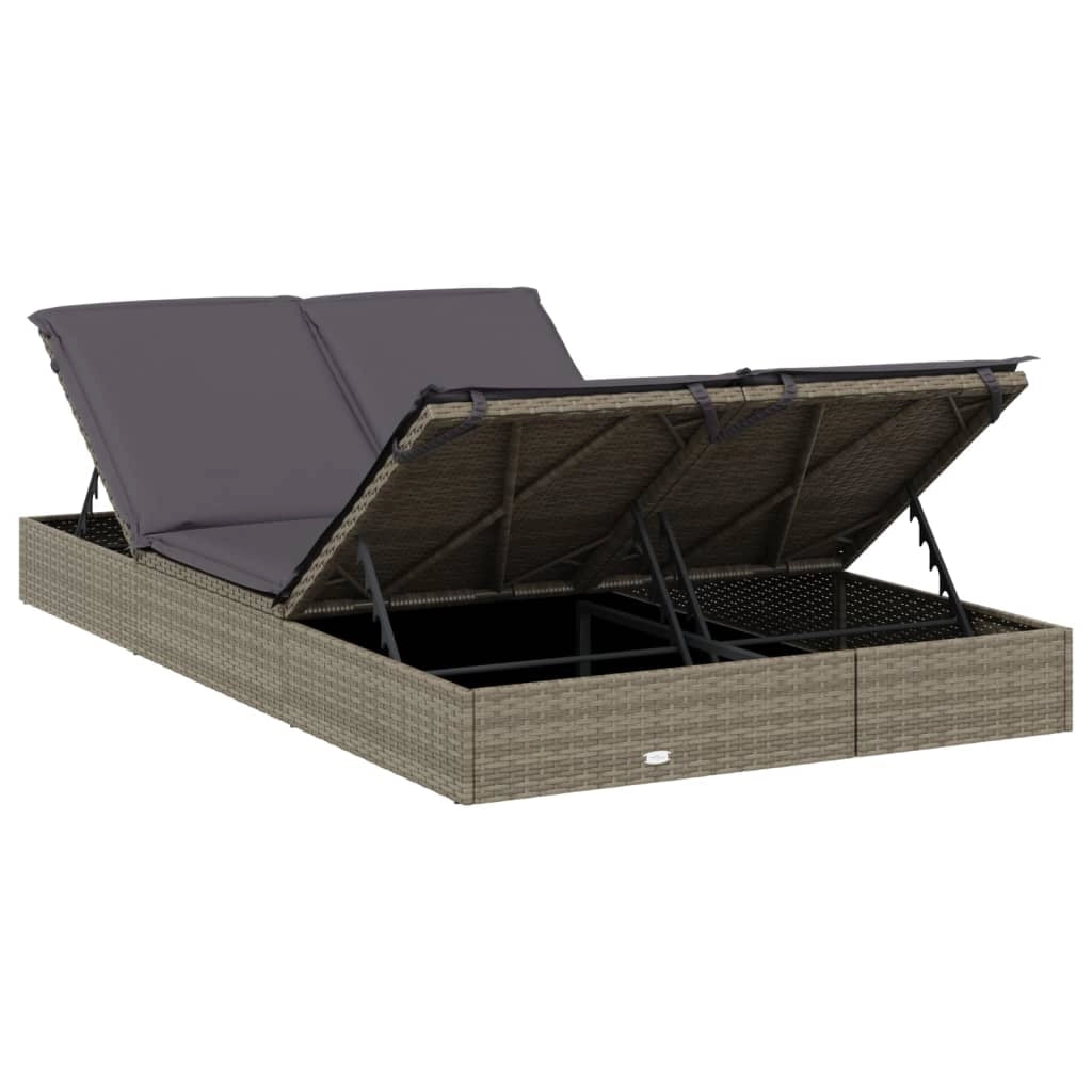 Lettino prendisole sedia a sdraio lettino prendisole letto da giardino mobili da giardino mobili da esterno a 2 posti con cuscini grigi resina intrecciata 02_0012944