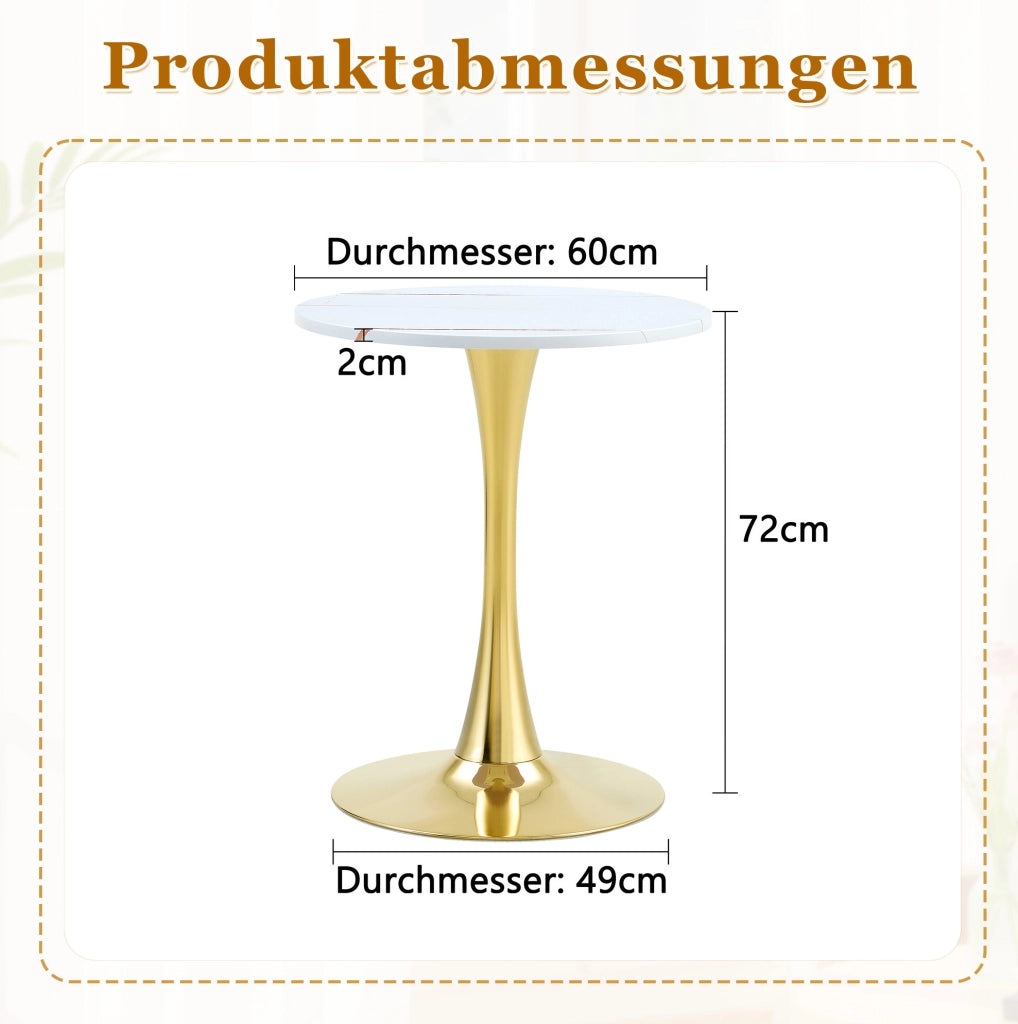Tavolo rotondo da pranzo o da salotto 60 cm in MDF e metallo; bianco e oro