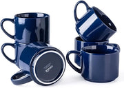Set di 6 tazze ceramiche stapelabili per uomo e donna da 400 ml, moderne tazze con fondo robusto per latte, tè e cappuccino, resistenti al lavastoviglie e al forno a microonde, colore blu marino.