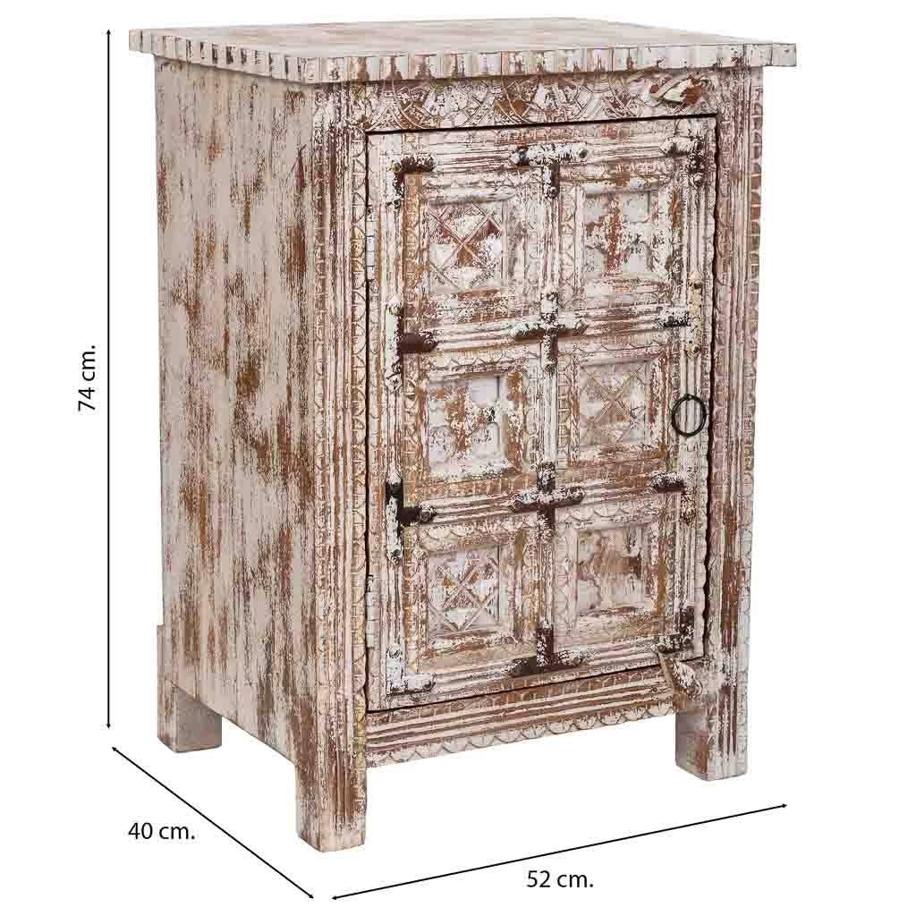 Tavolino artigianale in legno bianco 52x40x74h cm