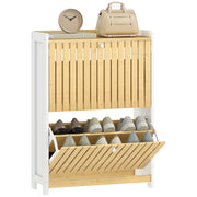 Mobiletto Portascarpe con 2 Ante in Bamb¨´ e Ripiani Regolabili ¨C Zephmum ¨C Bianco e Naturale 60x40x138 cm
