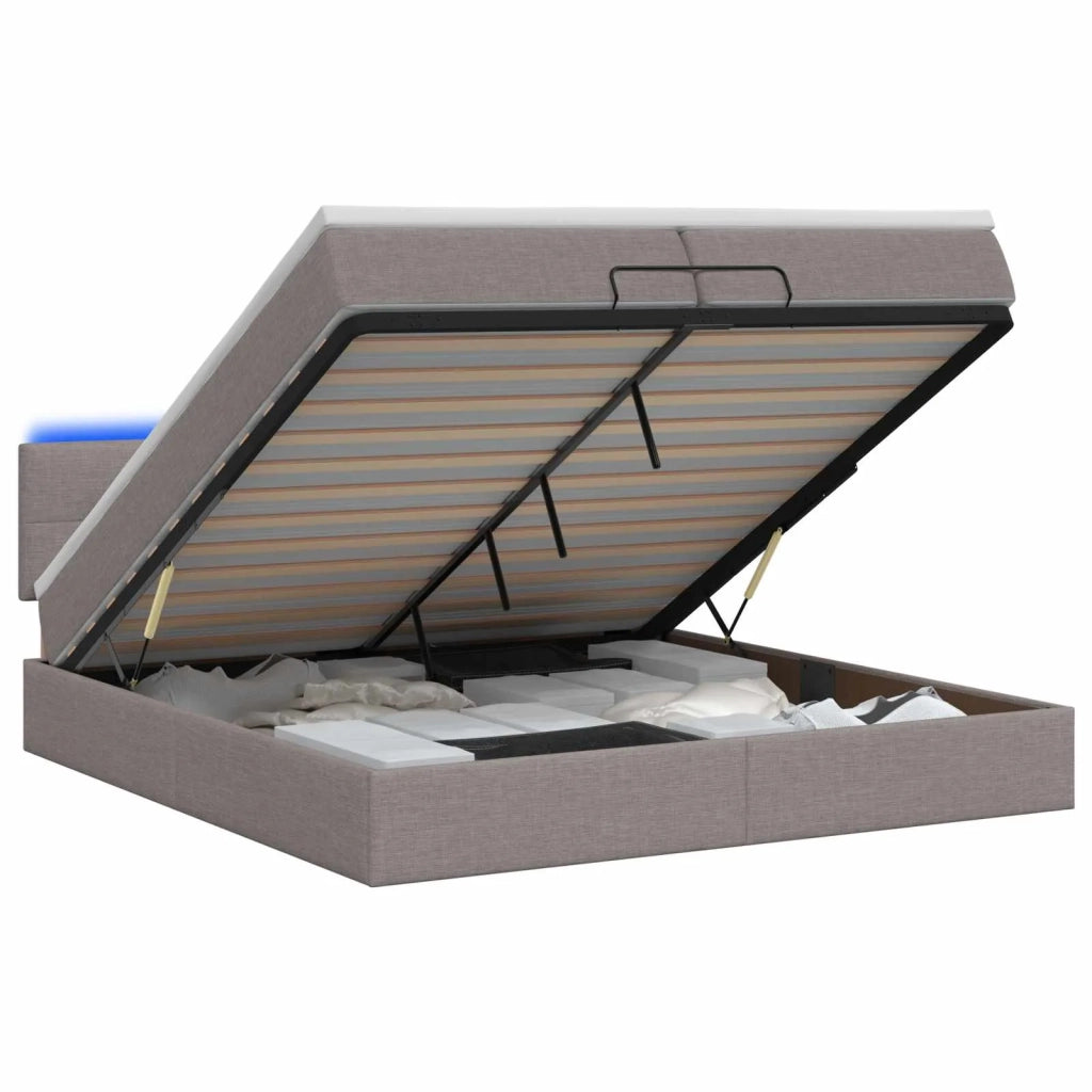 Letto Ottomano con Materasso e LED Tortora 200 x 200 cm Tessuto 3456937