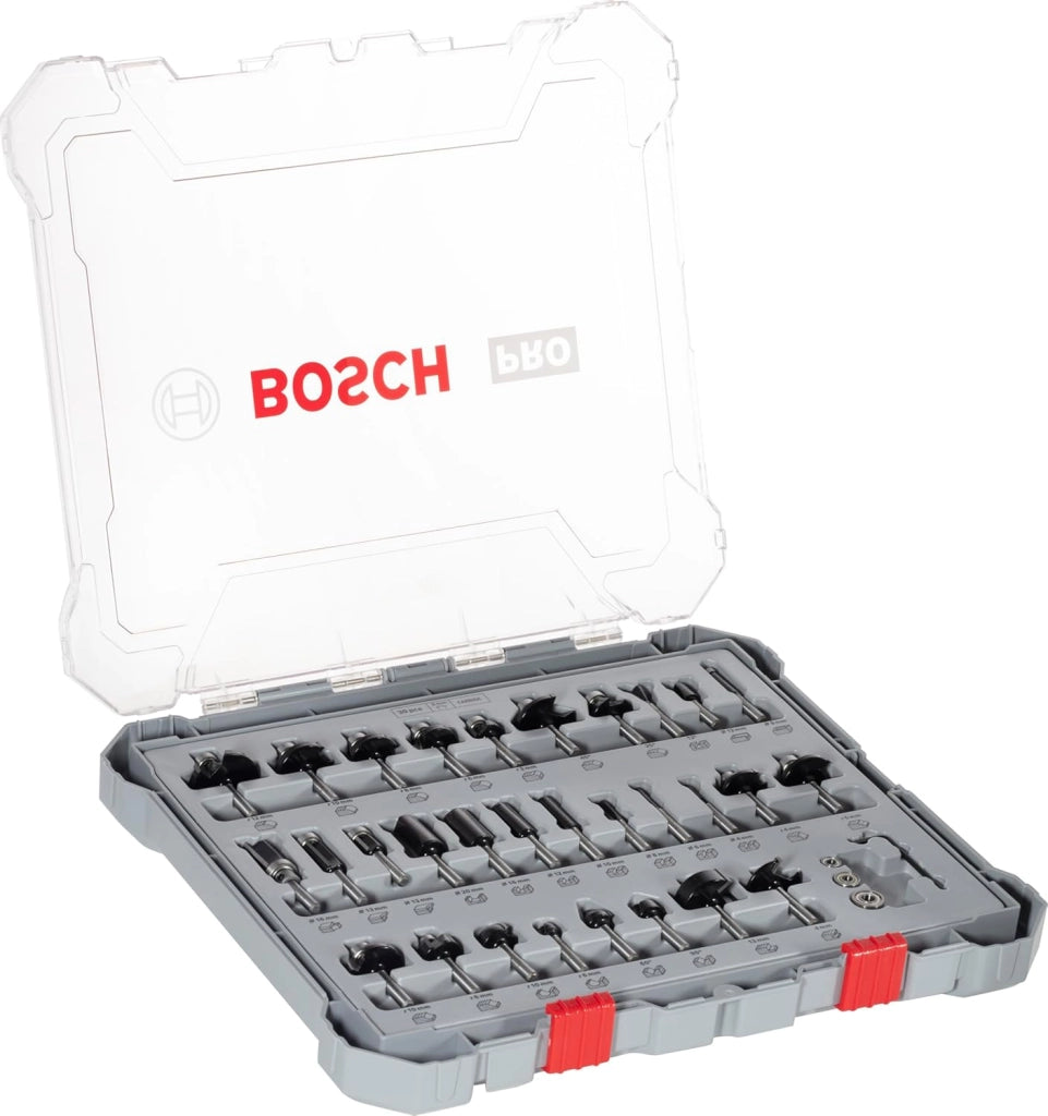 Bosch 30x Set misto frese PRO, 30 pz (per Legno tenero, Legno duro, Ø 4-35 mm, Professional Accessorio Fresatrice portatile, Rifilatore)