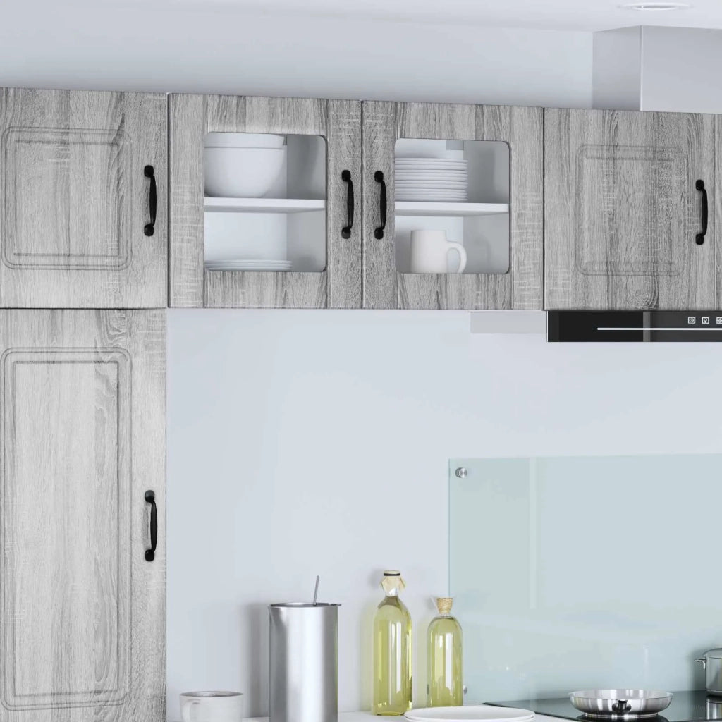 Pensile da cucina | Mobile in vetro da parete LUCCA 2 pz Grigio Sonoma