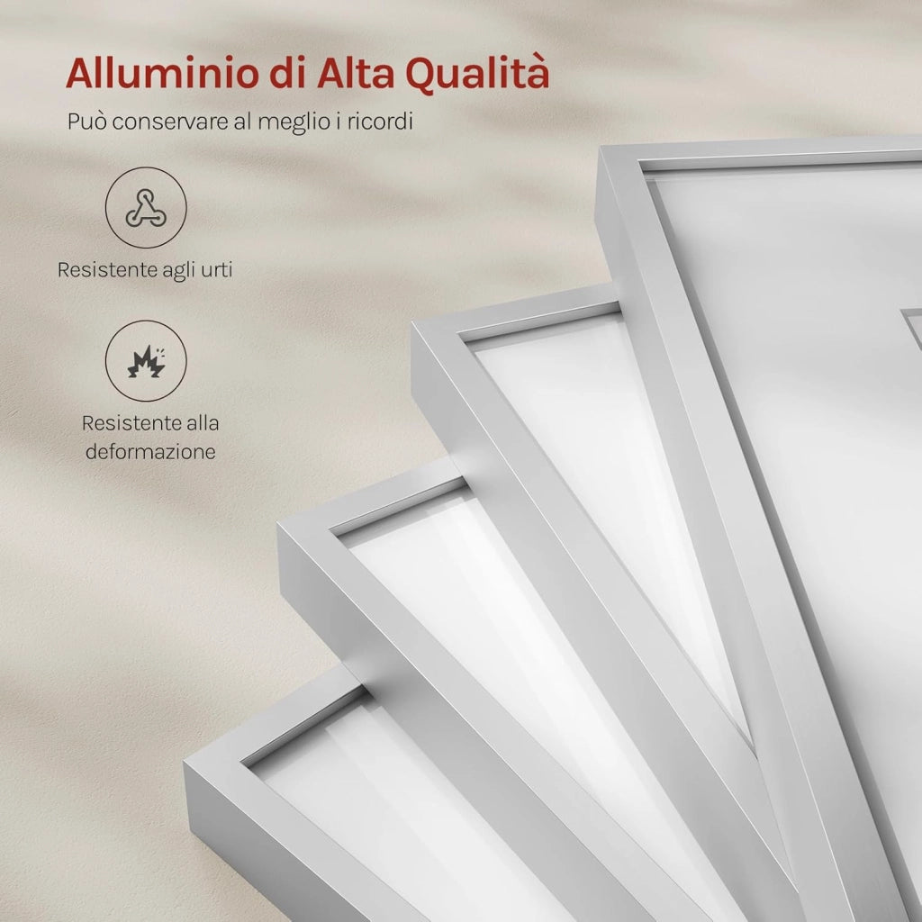 Cornice per Foto 50x70 cm, Set da 5, Portafoto Argento con Passepartout, Telaio in Alluminio, Orizzontale o Verticale, da Parete o Tavolo, per Certificati, Poster, Biglietti