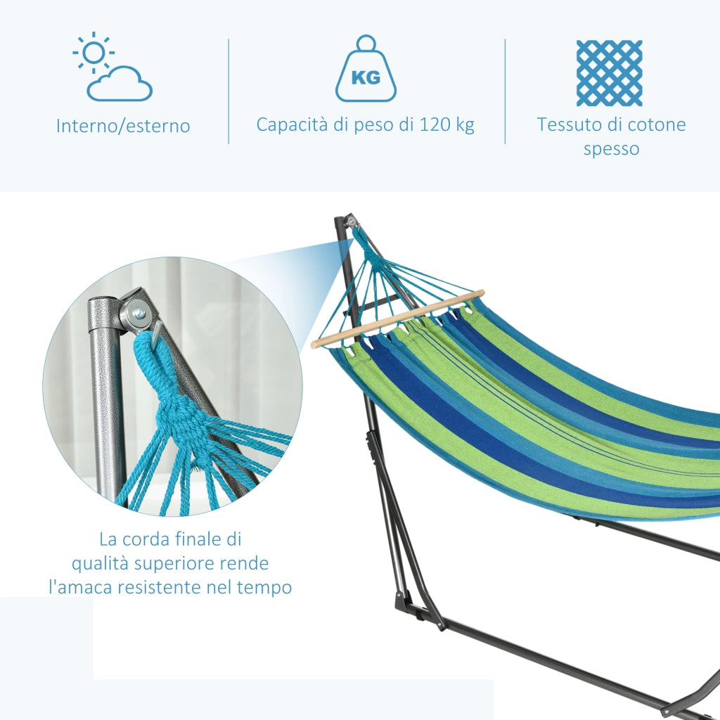 Supporto con Amaca Autoportante Pieghevole in Cotone e Acciaio, 270x100x94cm