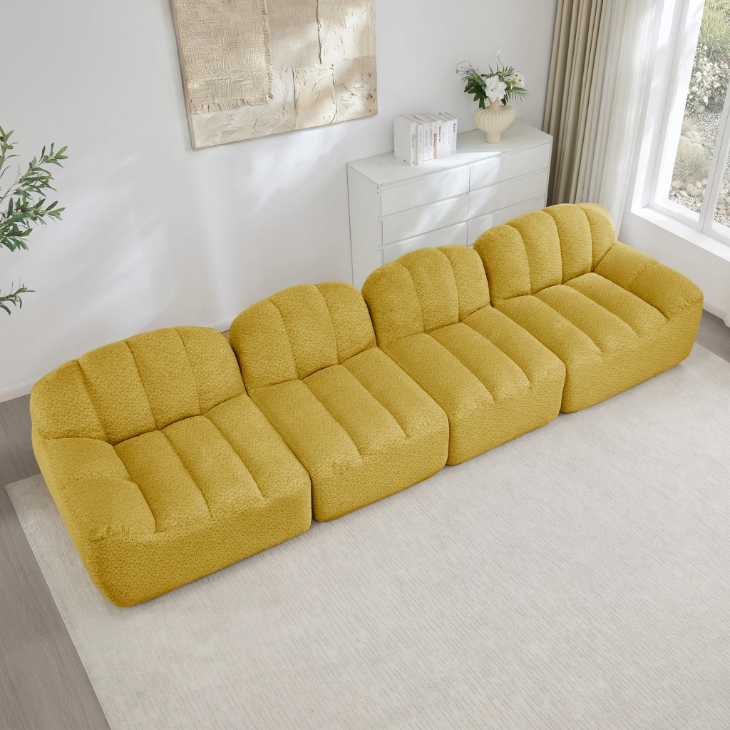 Sofa modulare ad angolo in pile granulato; giallo