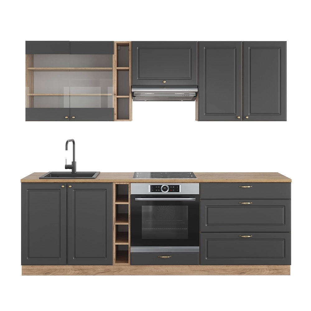 Cucina componibile Fame-Line Antracite rustico/Rovere dorato 235 cm, PL Rovere Vicco