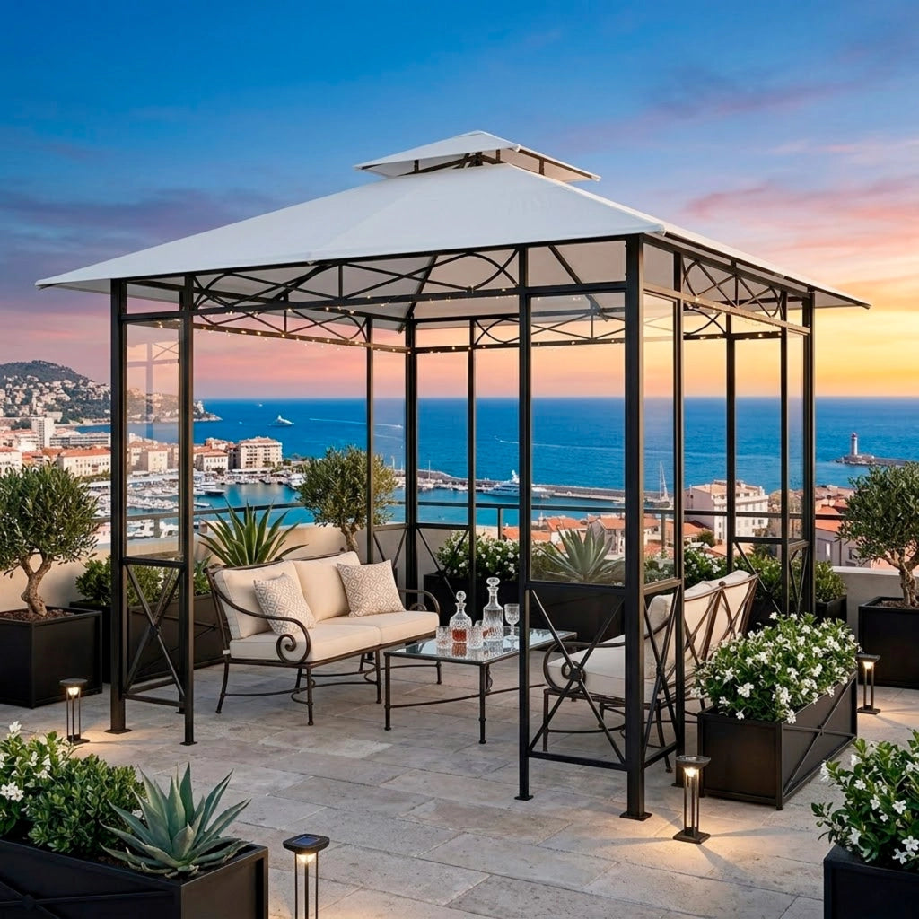 Copertura Di Ricambio Universale Per Gazebo Con Air Vent In Parte Superiore In Tessuto Resistente E Sistema Fissaggio Tasche Per Giardino Patio E Terrazza 300 X 300 Cm Beige