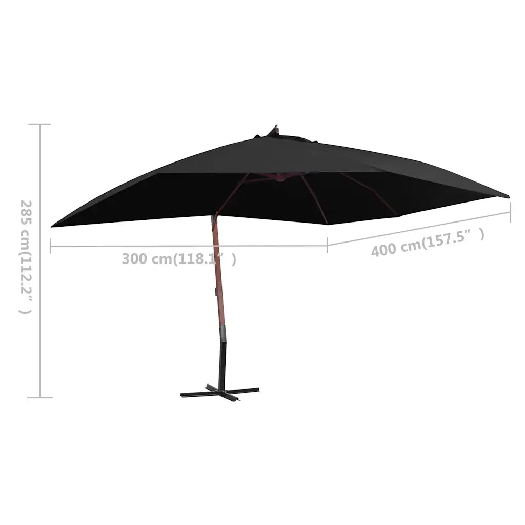 Ombrello | Parasolne a Sbalzo con Palo in Legno 400x300 cm Nero