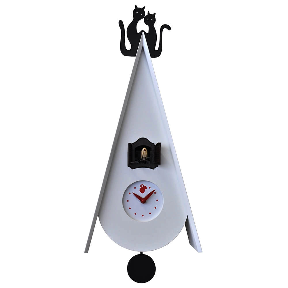 Orologio a Cucù da Parete 25X55X11Cm Pirondini Italia Gattini Bianco