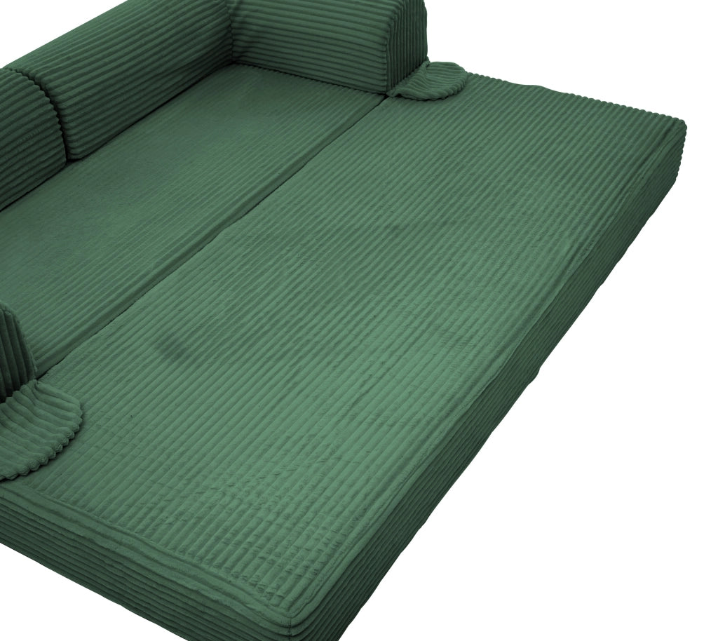 DIVANO LETTO 2 posti trasformabile, corda a righe verde, design basso