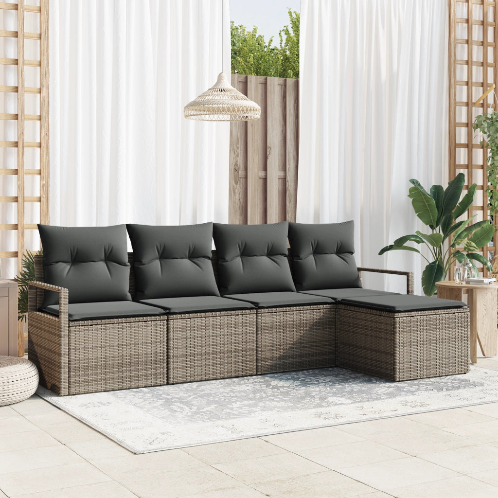 Set di Divano Giardino 5 Pezzi con Cuscini Grigio Rattan Polietilene