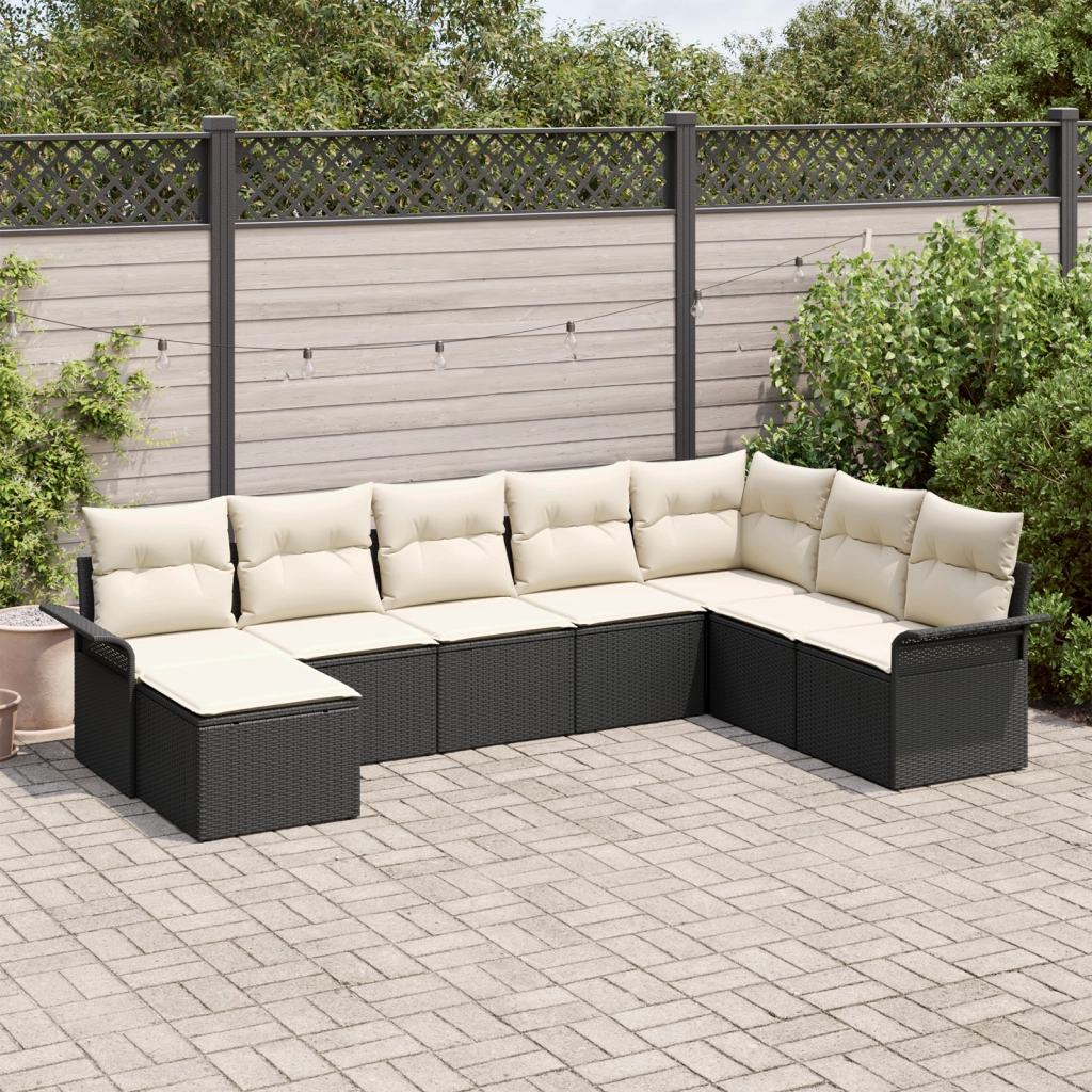 Set di Divano Giardino a 8 Pezzi con Cuscini Rattan Polyrattan Nero
