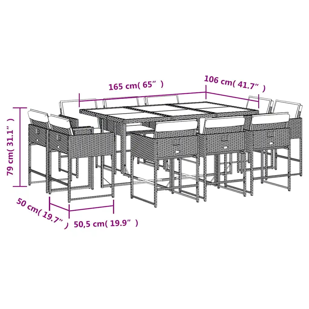 Set da Pranzo da Giardino 11 pz con Cuscini Polyrattan Marrone 3211389
