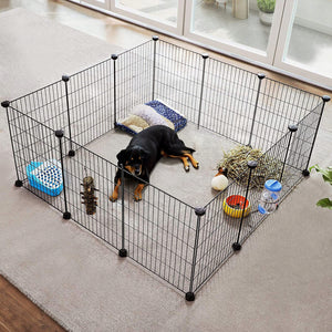 Recinto nero in metallo per cani, conigli, gatti e cuccioli 108 x 108 cm
