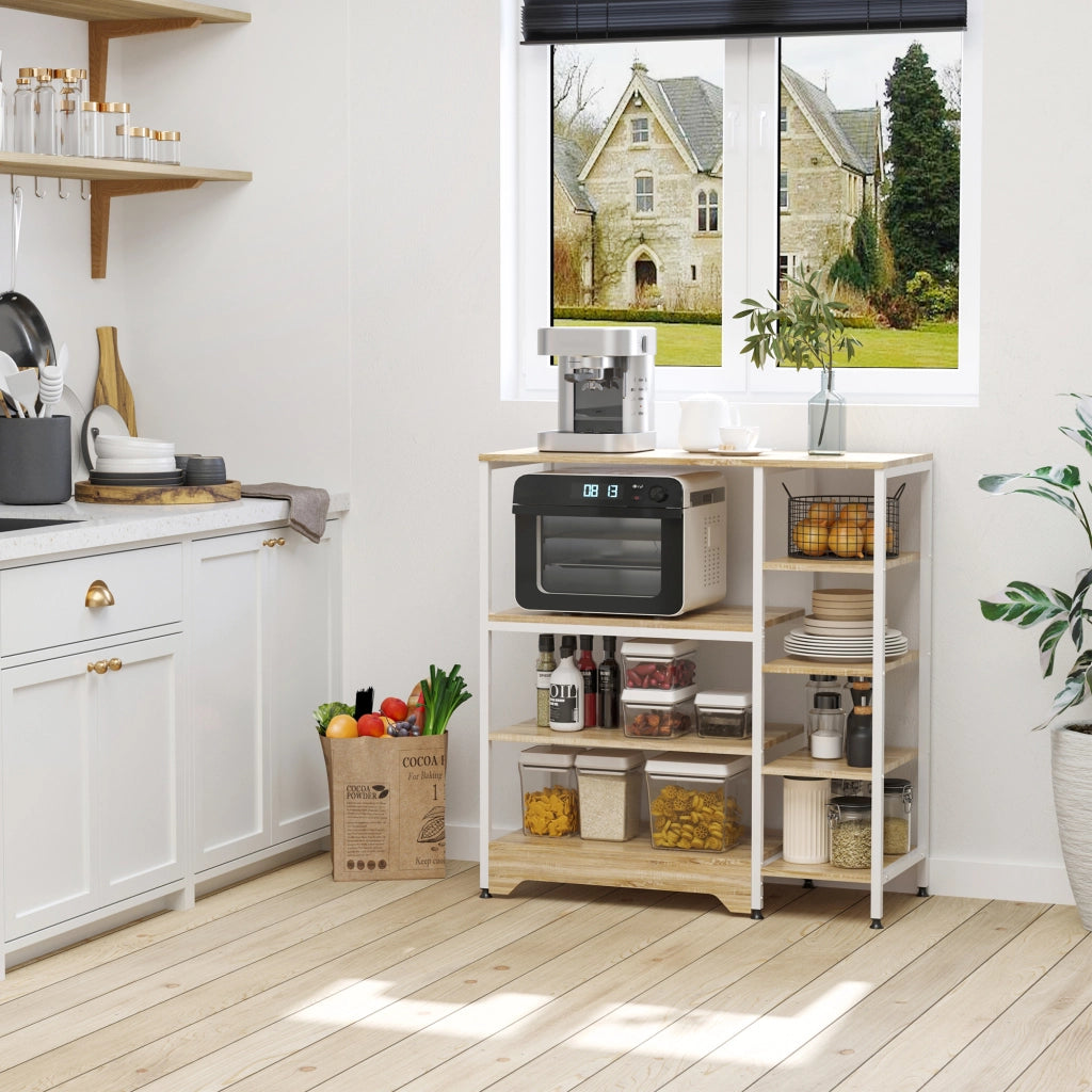 EasyComfort Scaffale da Cucina Basso Salvaspazio Stile Industriale, Mobiletto con 7 Ripiani per Cucina in Metallo e Legno, 90x40x95cm, Bianco