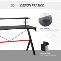 Scrivania da Gaming con Ripiano Monitor, Scrivania per Computer Porta PC con Gancio e Portabicchieri Nera e Rossa, 120x60x97cm