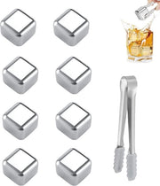 Set di pietre di acciaio inossidabile per whisky - 8 pezzi, blocchi di ghiaccio riciclabili per cocktail e bevande