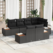 Set di divani da giardino da 7 pezzi con cuscini neri in polyrattan