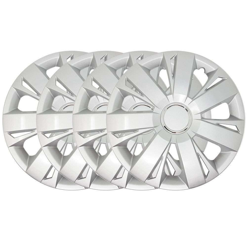 Trade Shop - Set 4 Copricerchi Copriruota Coppa Ruota Borchie Auto Universale 15" Silver -