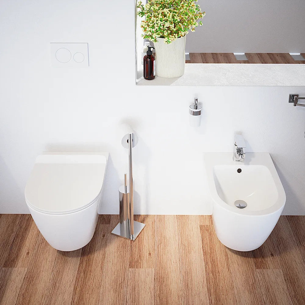 Sanitari sospesi in ceramica bianco lucido vaso tornado silent flush sedile soft-close e bidet | Sydney