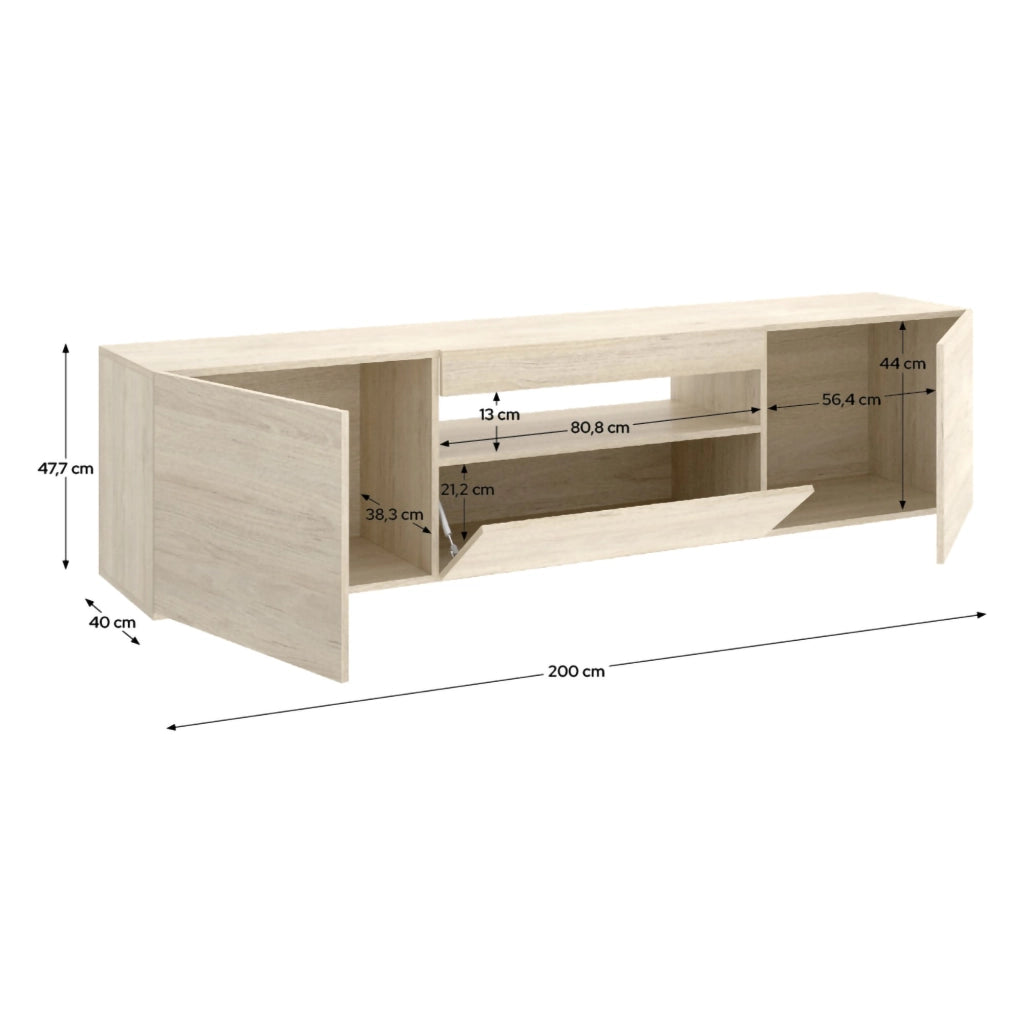 Burley, Mobile Porta tv 2 Ripiani, 42x200x48h cm Marrone Rovere