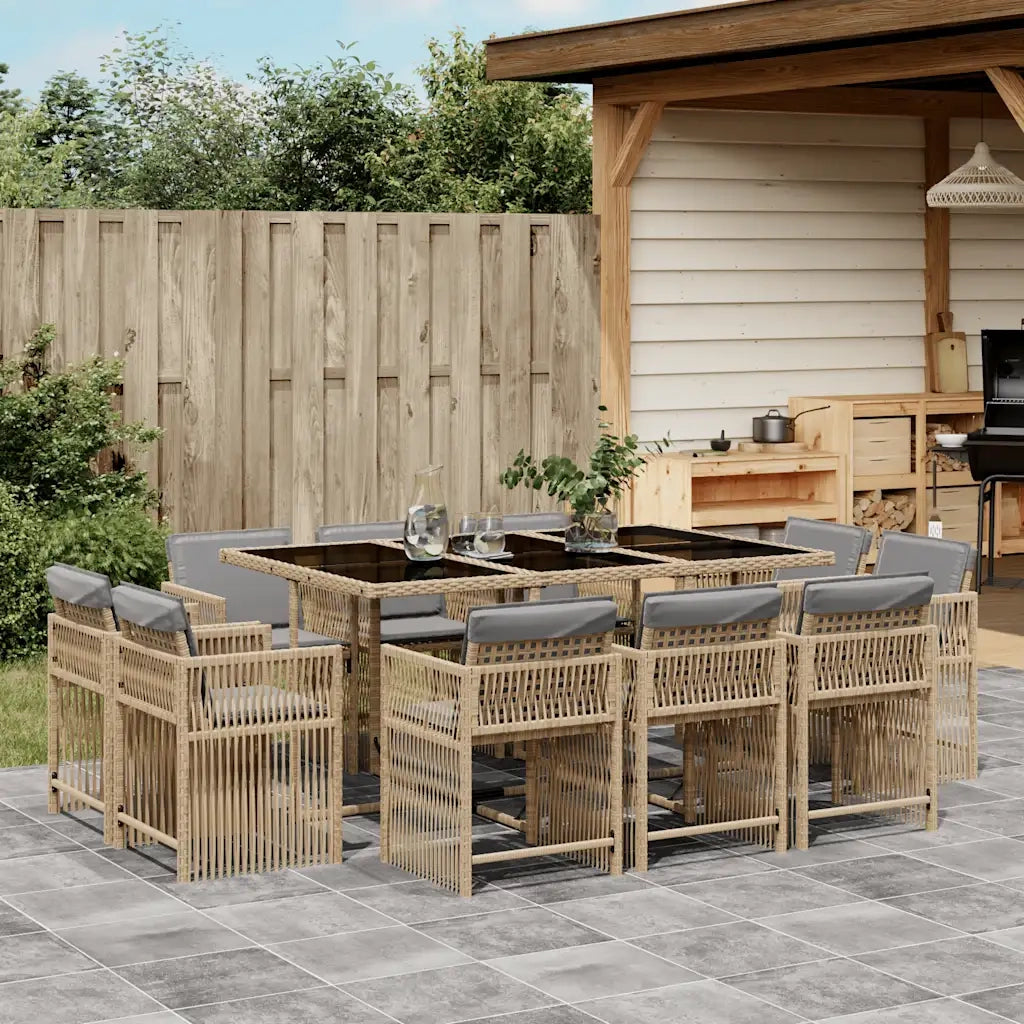 Set Pranzo da Giardino 11 pz con Cuscini Beige Misto Polyrattan 3211752
