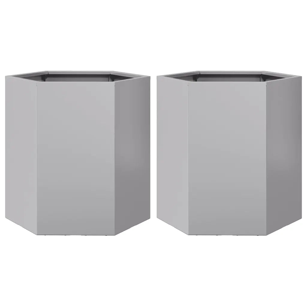 Fioriere da Giardino 2 pz Esagono 46x40x45cm Acciaio Zincato