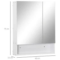 kleankin Armadietto a Specchio Rettangolare Montato a Parete con Credenze e Ripiano Regolabile, in MDF e Vetro, 60x15x75cm, Bianco