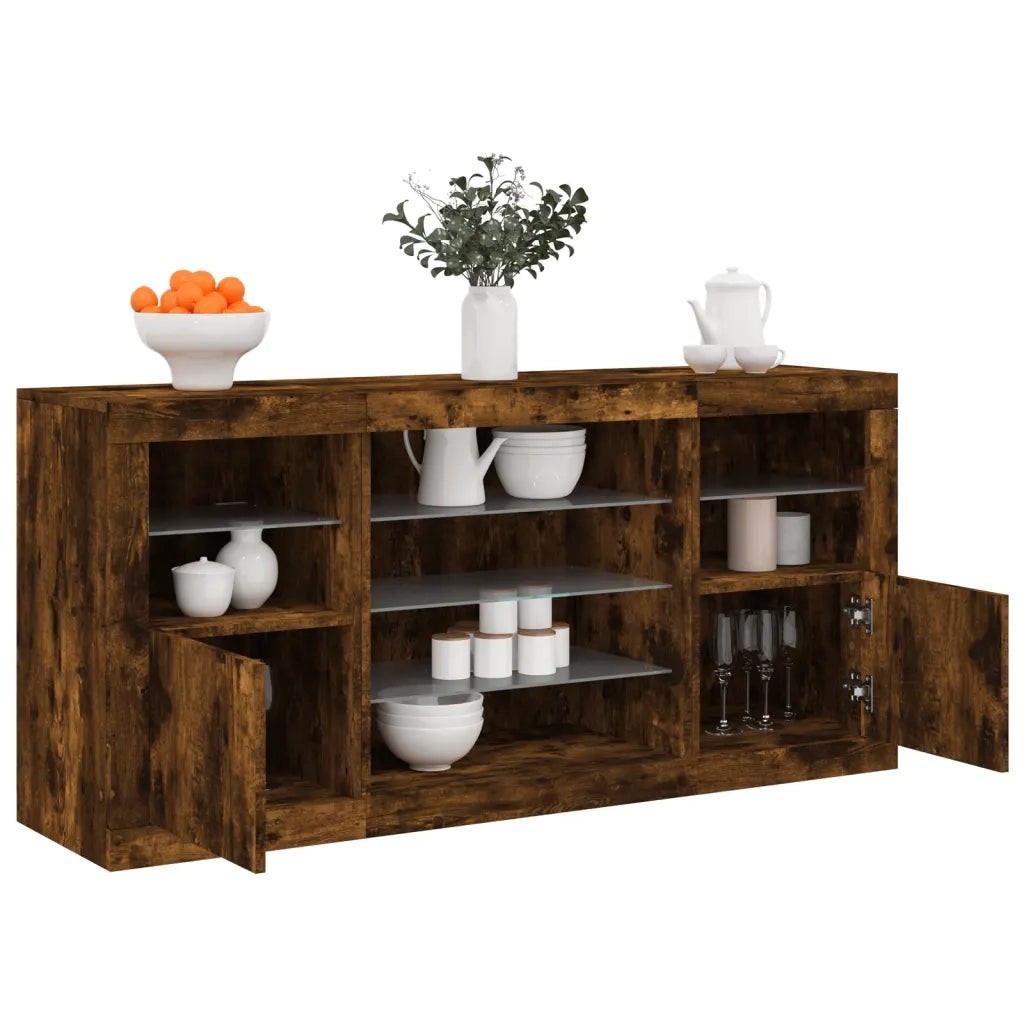 Credenza con Luci LED Rovere Fumo 142,5x37x67 cm 3209090
