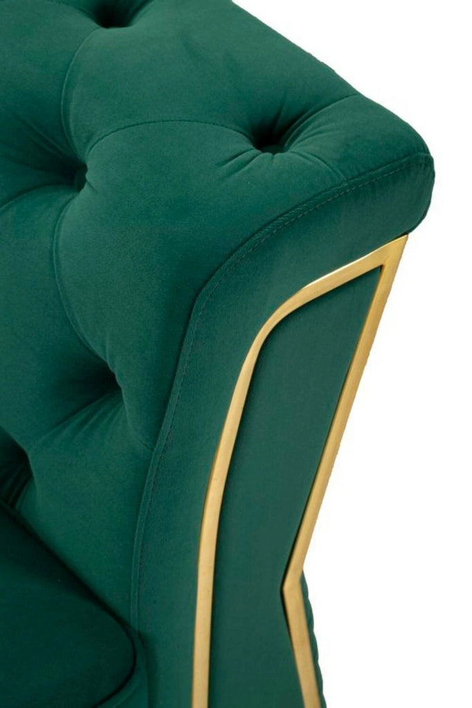 Divano fisso 2 posti Casio, Sofà dritto, Divanetto per salotto, Poltrona matrimoniale, 162x83 h76 cm, Verde e Oro