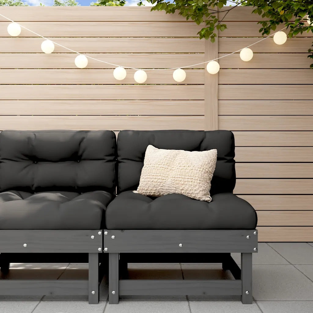 Divano Centrale con Cuscini-Sofa Modulare-Divanetto in Legno Massello di Pino Grigio 556292
