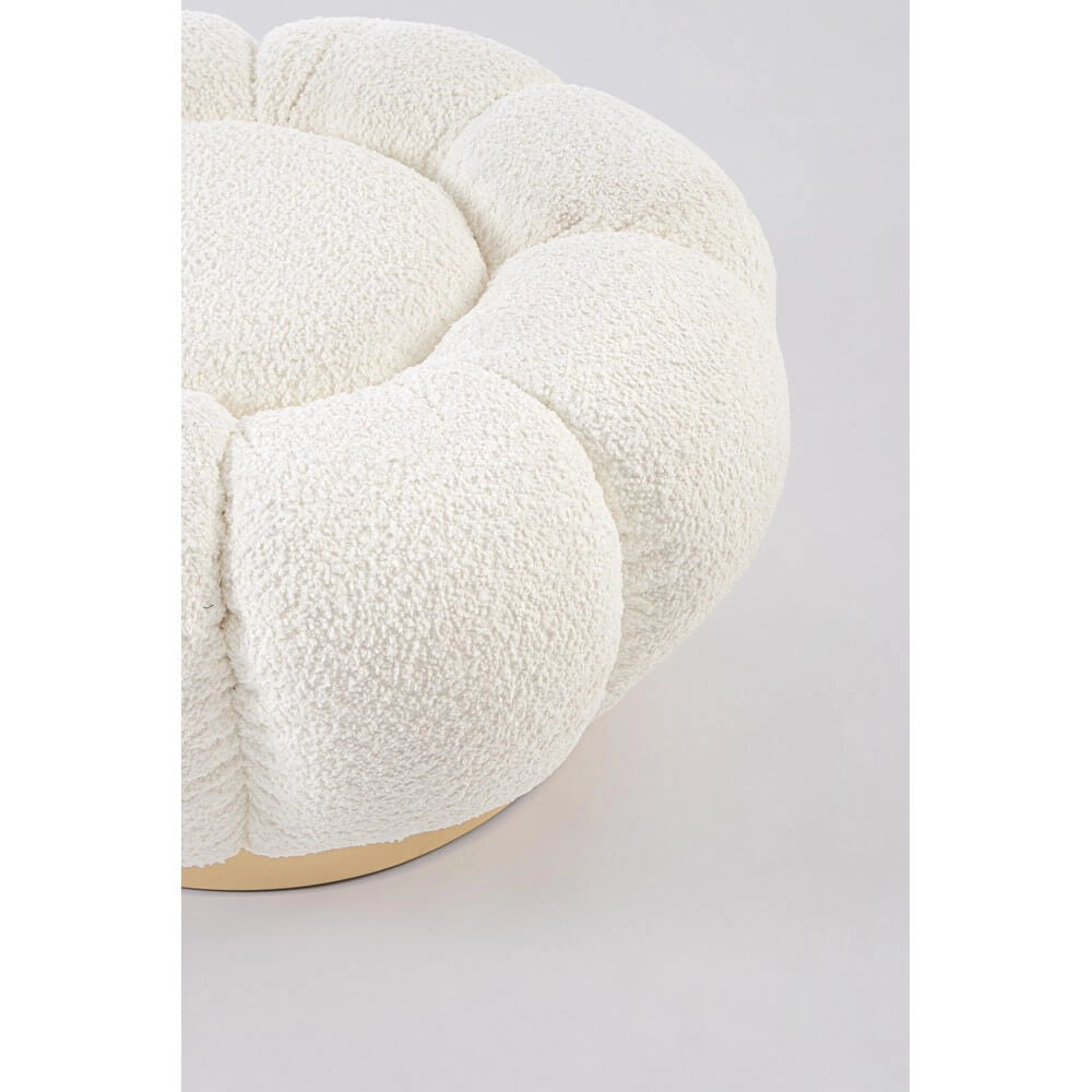 Pouf Rotondo in Tessuto Bouclé con Base in Acciaio Dorato - RACHEL