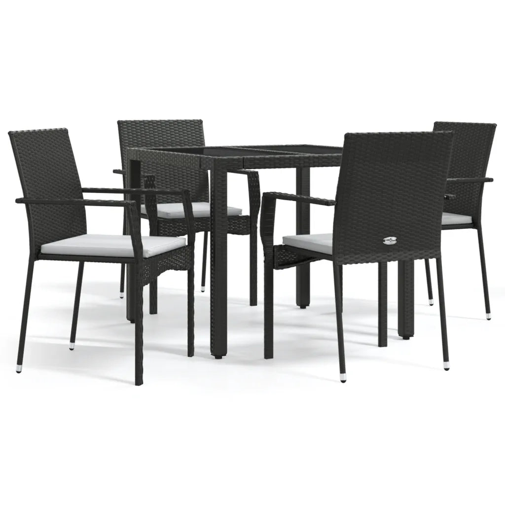 Set da Pranzo da Giardino 5 pz Nero con Cuscini in Polyrattan 3184976