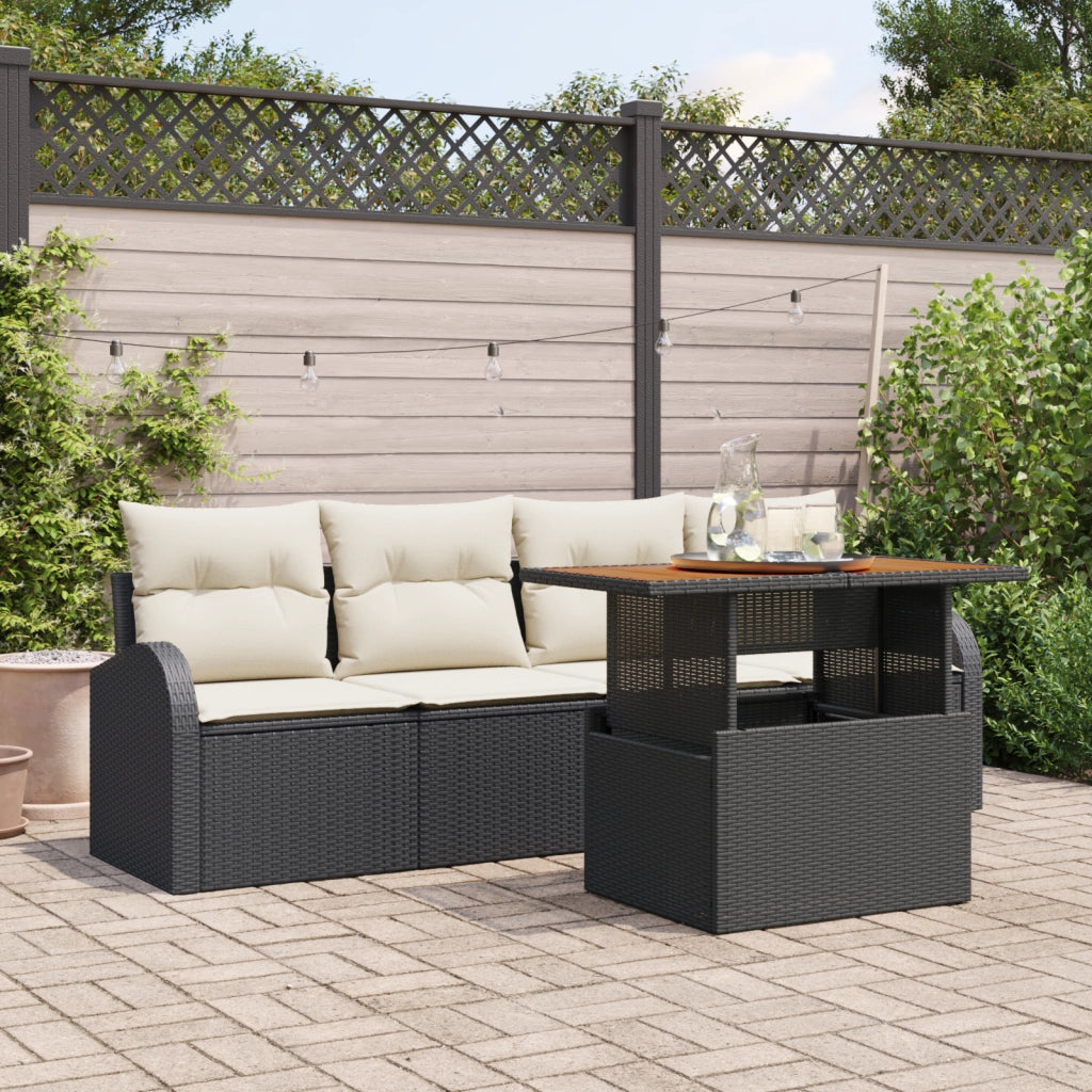 Set Divano Giardino in 5 Pezzi con Cuscini Rattan Polietilene Nero