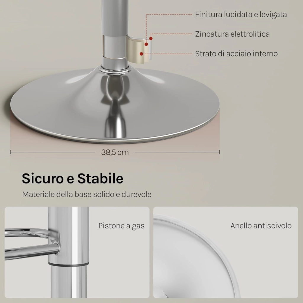 Sgabelli da Cucina Set di 2, Sgabelli da Bar, Altezza Regolabile, Girevoli a 360°, PU, Struttura in Metallo, Soggiorno, Bar, Caffè, Grigio