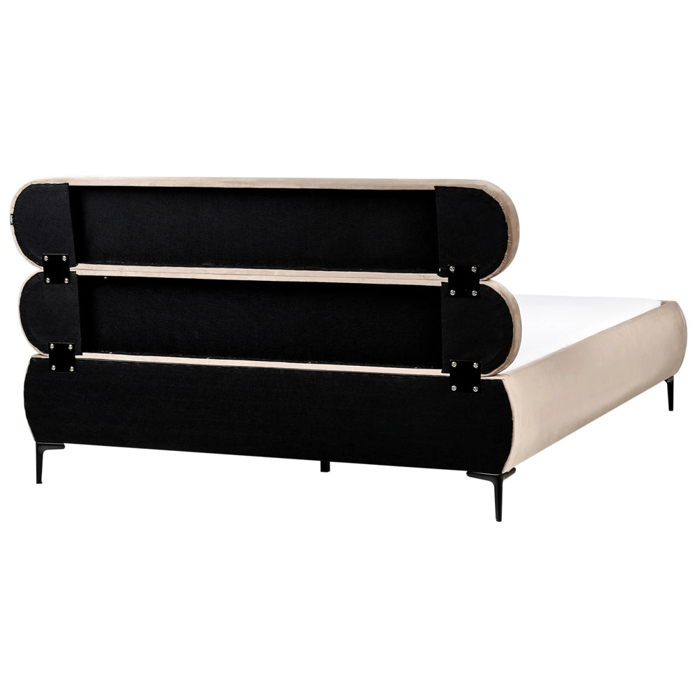 Letto con rete in velluto tortora 160 x 200 cm testata gambe in metallo nero camera da letto classica minimalista