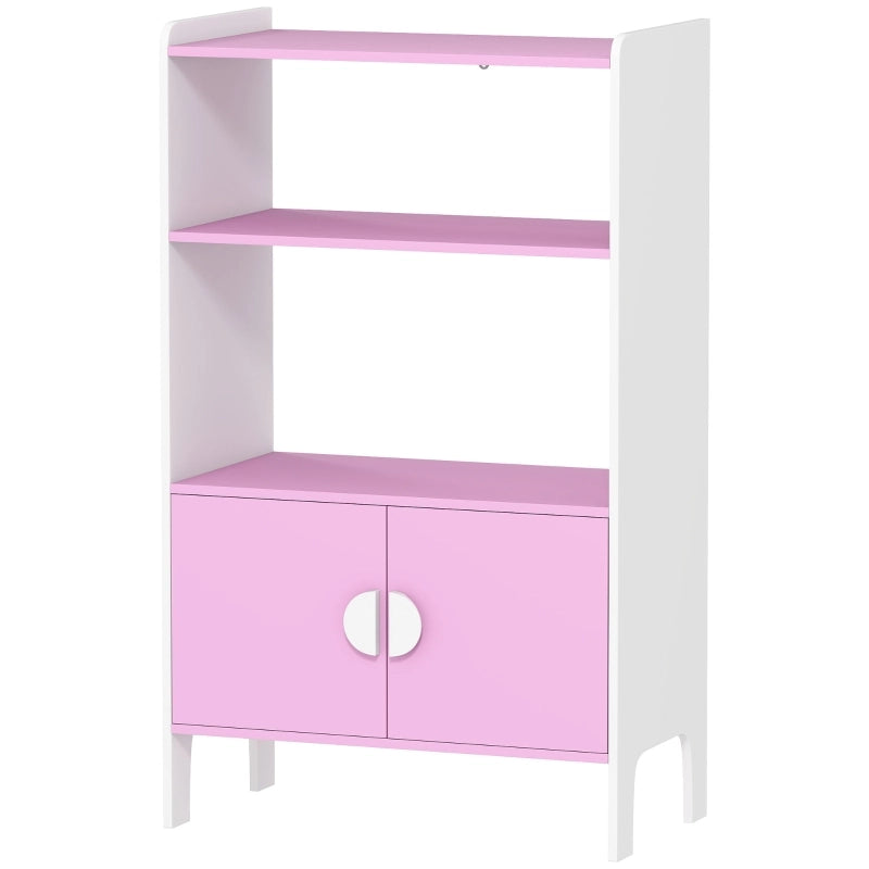 Libreria per bambini con vani aperti e armadietti, struttura autoportante, anti-ribaltamento, rosa