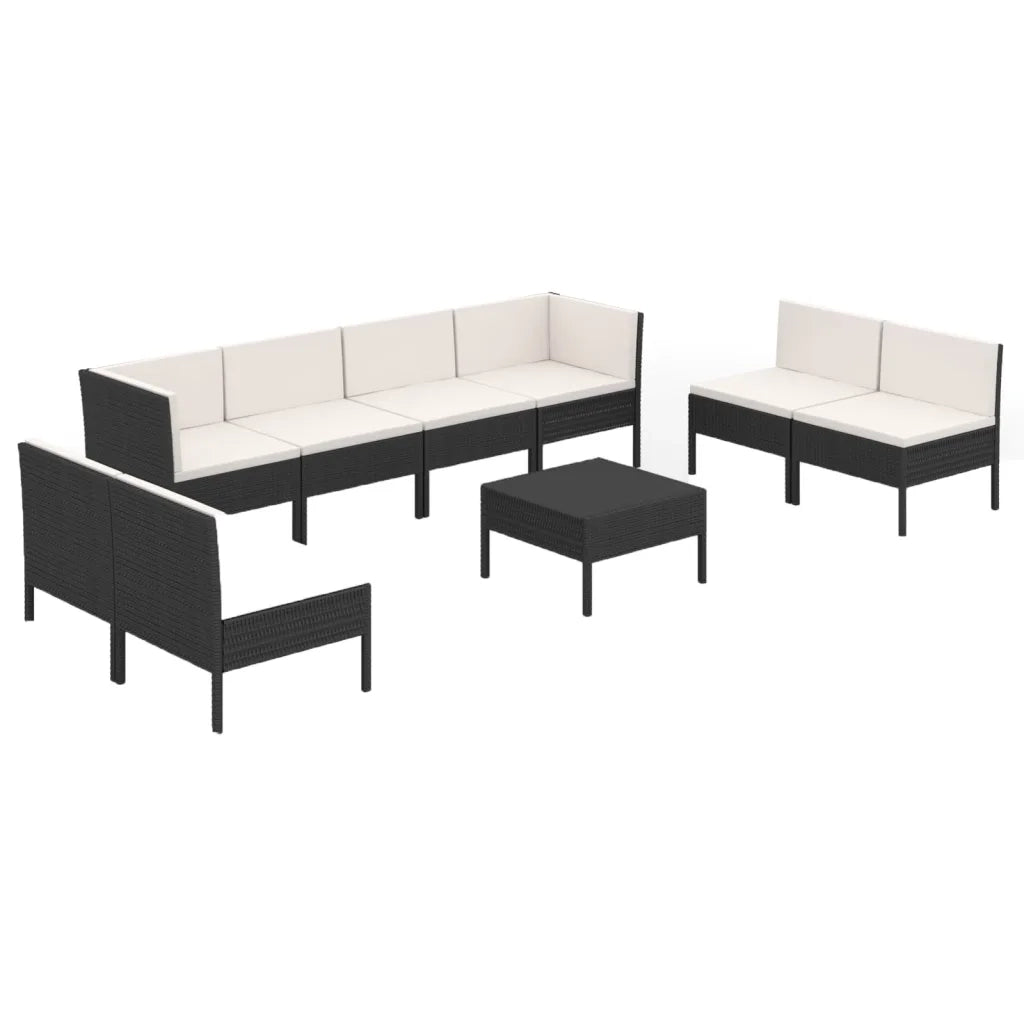 Set Divani da Giardino 9 pz con Cuscini in Polyrattan Nero cod mxl 38326