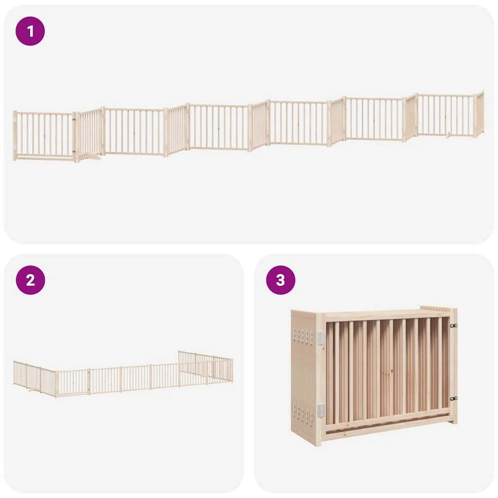 Cancelletto di sicurezza per animali domestici porta pieghevole 12 pannelli legno di pioppo marrone 02_0023137