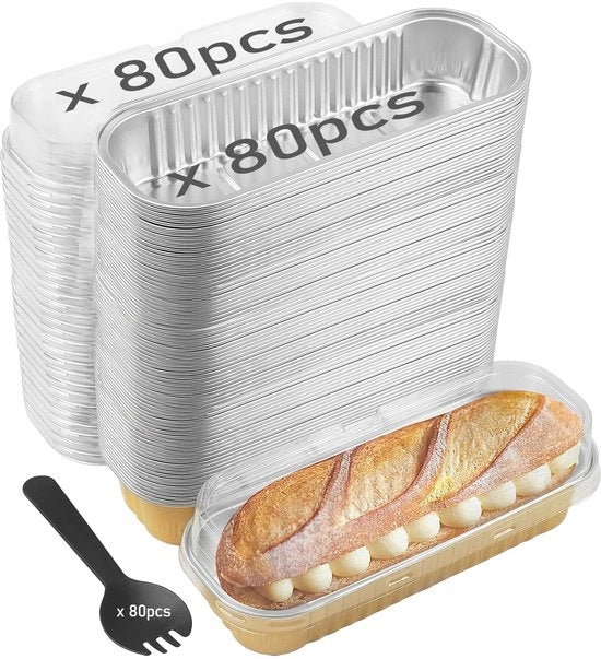 Aluminio Folia Pannelli per Pane 80 Pezzi - Mini Contenitori per Pane - Resistente al Calore fino a 200 ℃ - Coperchi - Ideali per la Cottura - Adatti per Forno/Microonde - Forme per Pane
