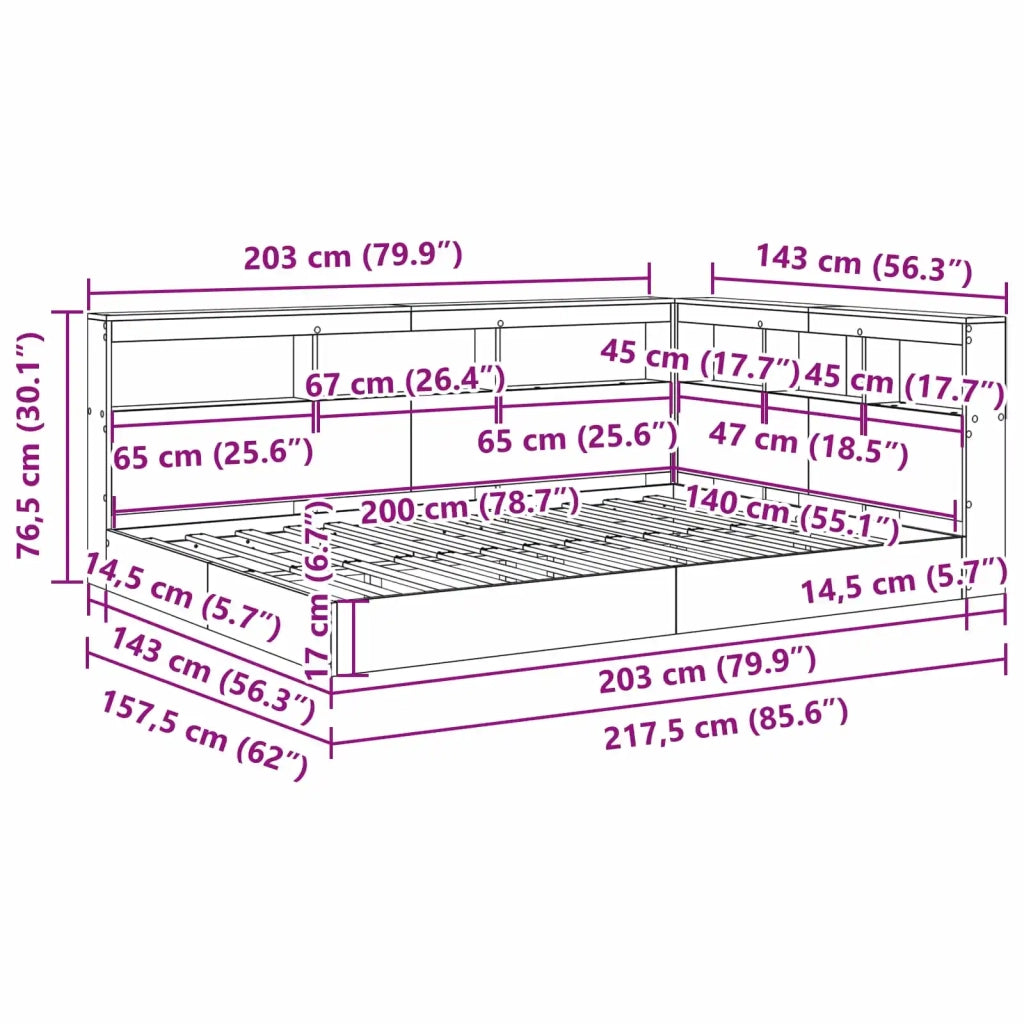 Letto Libreria Rovere fumo 140 x 200 cm Legno multistrato 3335732