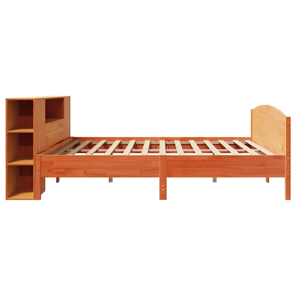 Letto Libreria senza Materasso Marrone Cera 200x200 cm in Pino 3323055