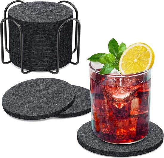 Sostegni per bicchieri rotondi, set da 12, sostegni per bicchieri in grigio scuro per bevande, bar, tazze, sostegni per tavolo per bicchieri, sostegni per bicchieri con supporto, unici regali di compleanno