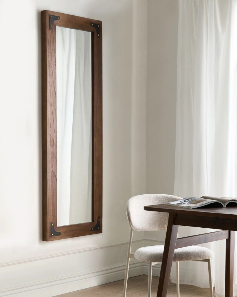 Specchio da parete con cornice in legno marrone Grande specchio alto appeso Camera da letto Soggiorno Corridoio Stile tradizionale