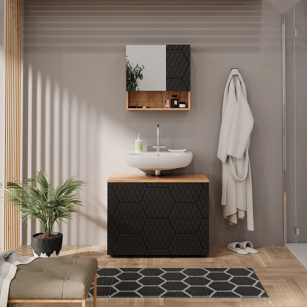 Vicco Mobile sottolavabo per bagno Antracite con struttura a nido d'ape 41 x 58.6 cm con 2 cassetti